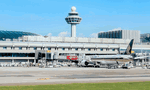 Changi Airport in Singapore with plane at gate