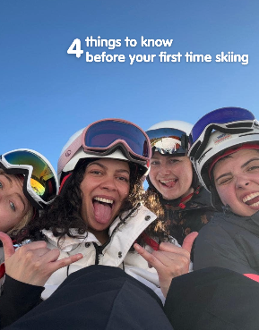 Group of travellers with ski suits on in Austria