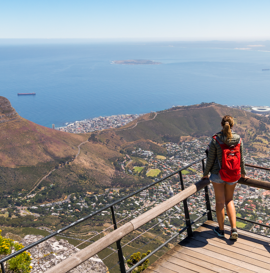 Woman looking over Cape Town viewpoint