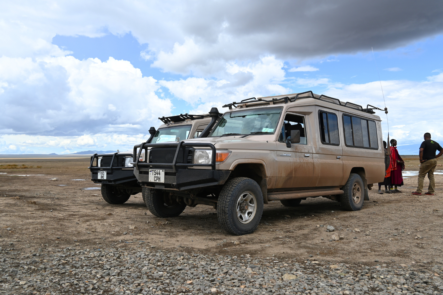 Safari trucks in Serengeti National Park in Tanzania