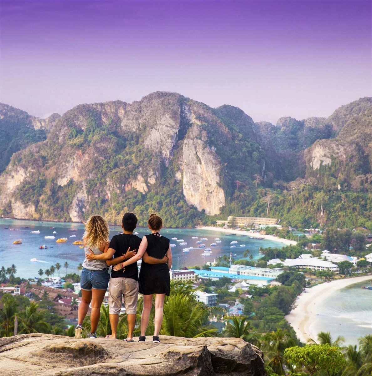 Travellers looking over Koh Phi Phi Viewpoint Thailand