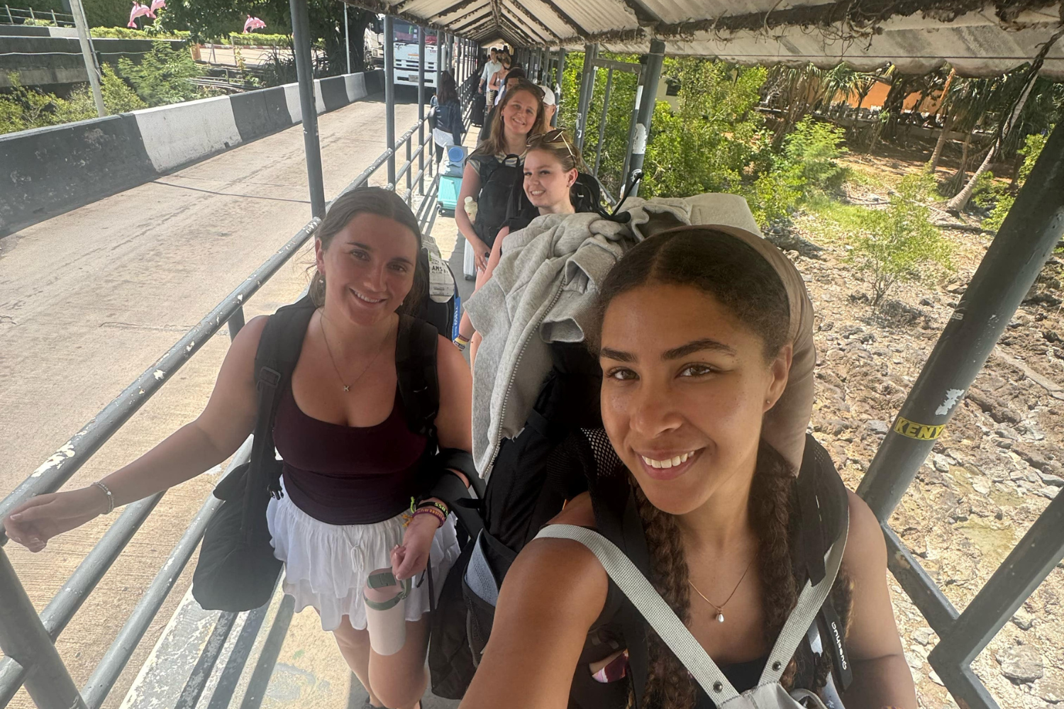 Group travellers in Thailand with backpacks