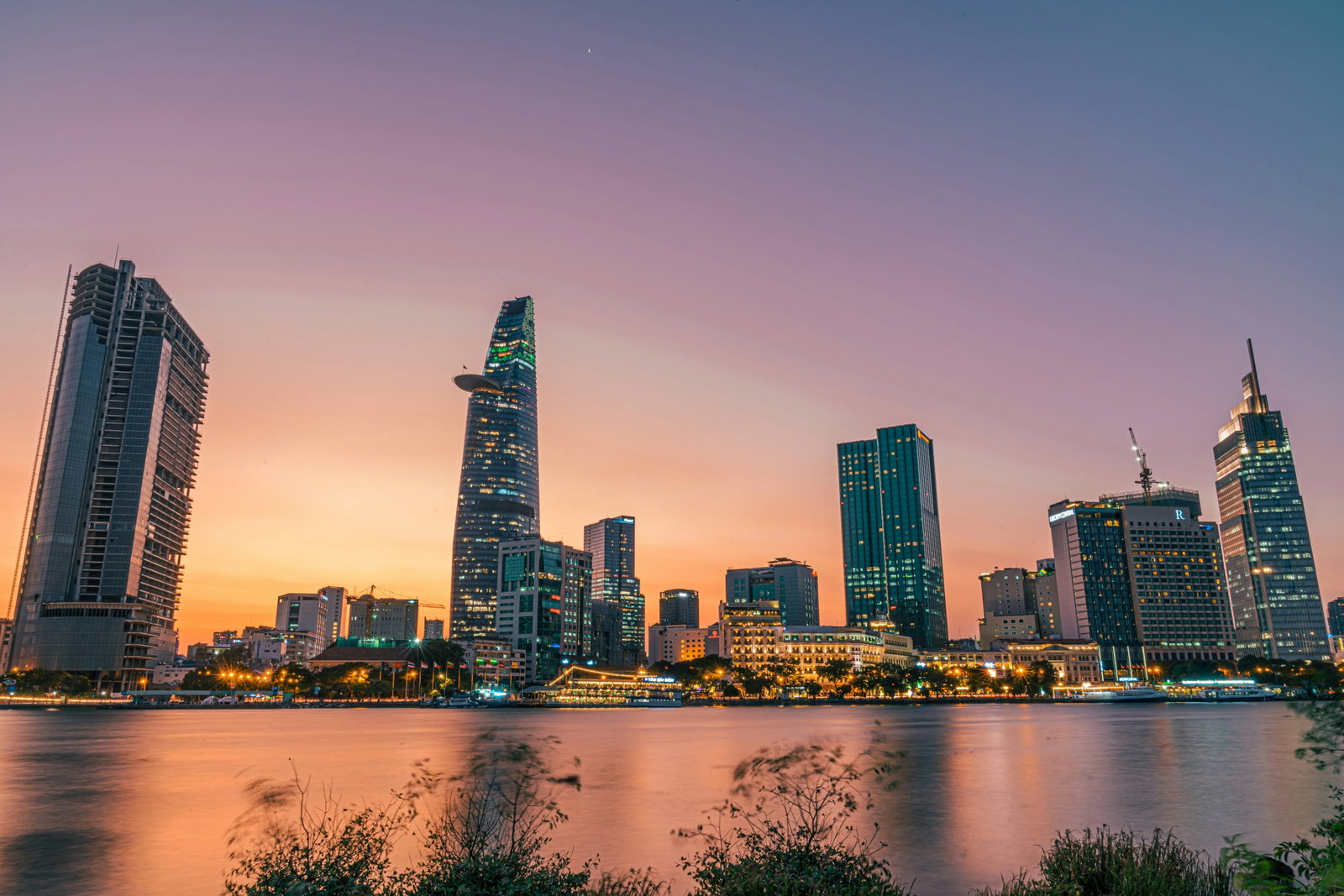 Evening skyline with skyscrapers in Ho Chi Minh City 