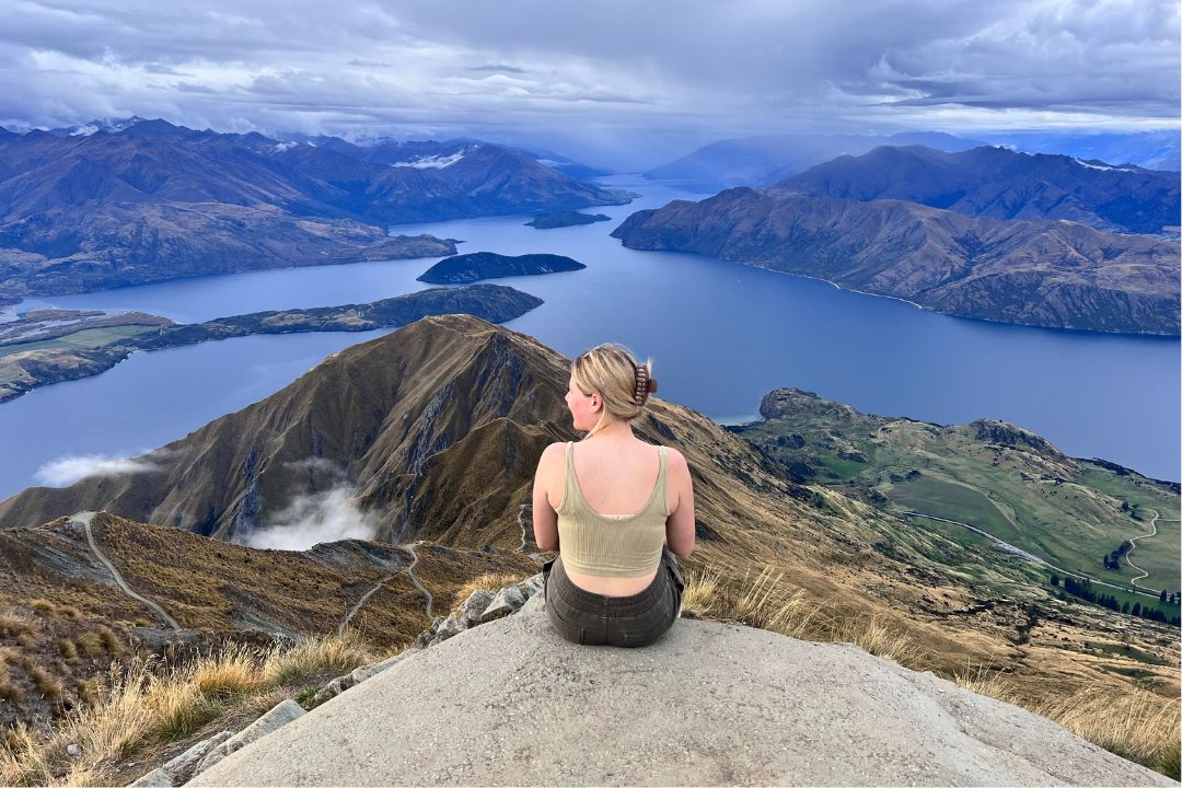 Traveller looking out over Lakes Wānaka