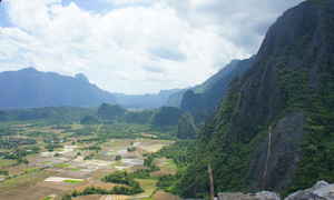 Mountains covered in lush greenery in Vang Vieng