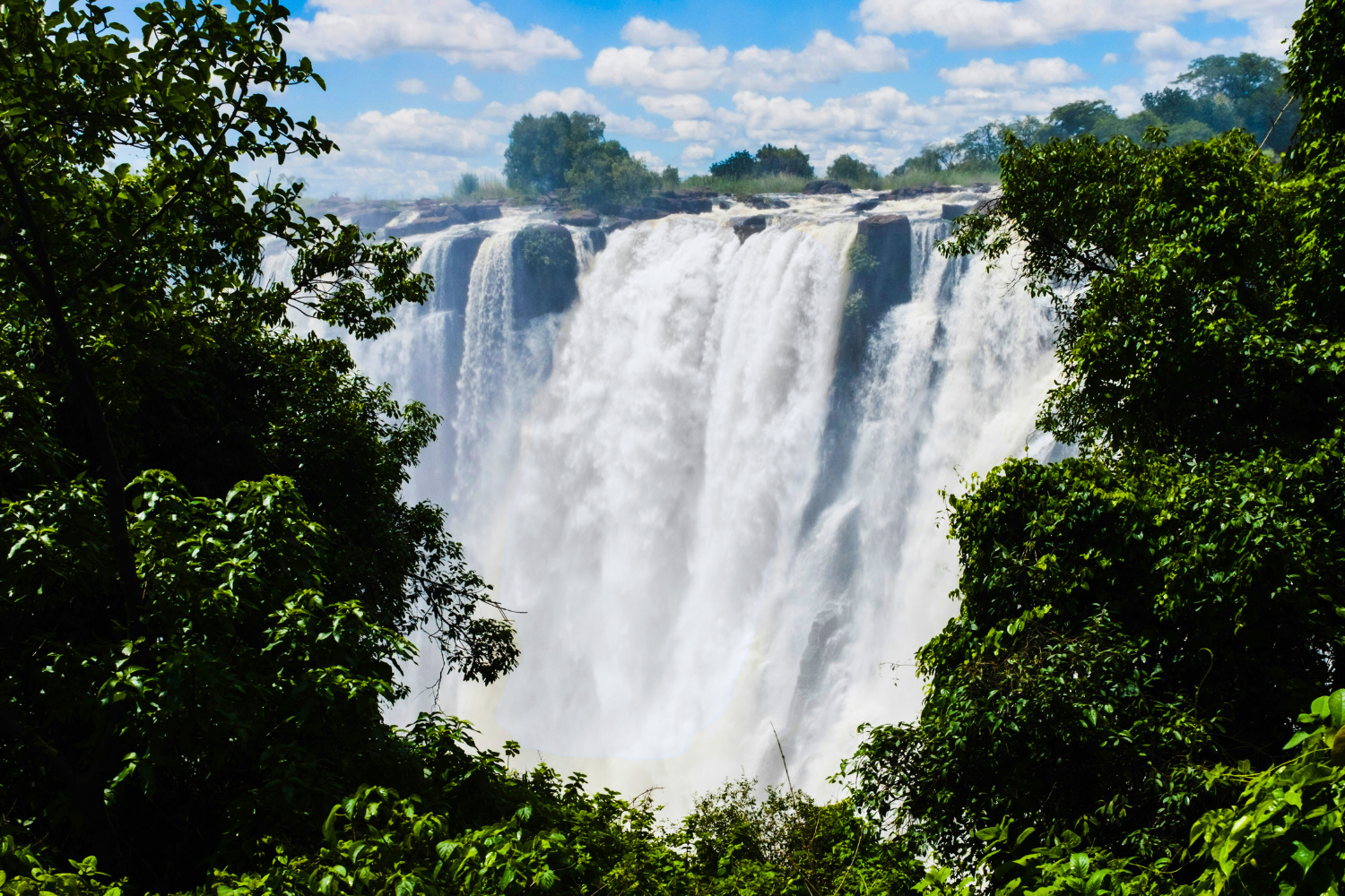Victoria Falls through the dense rainforest in Zambia