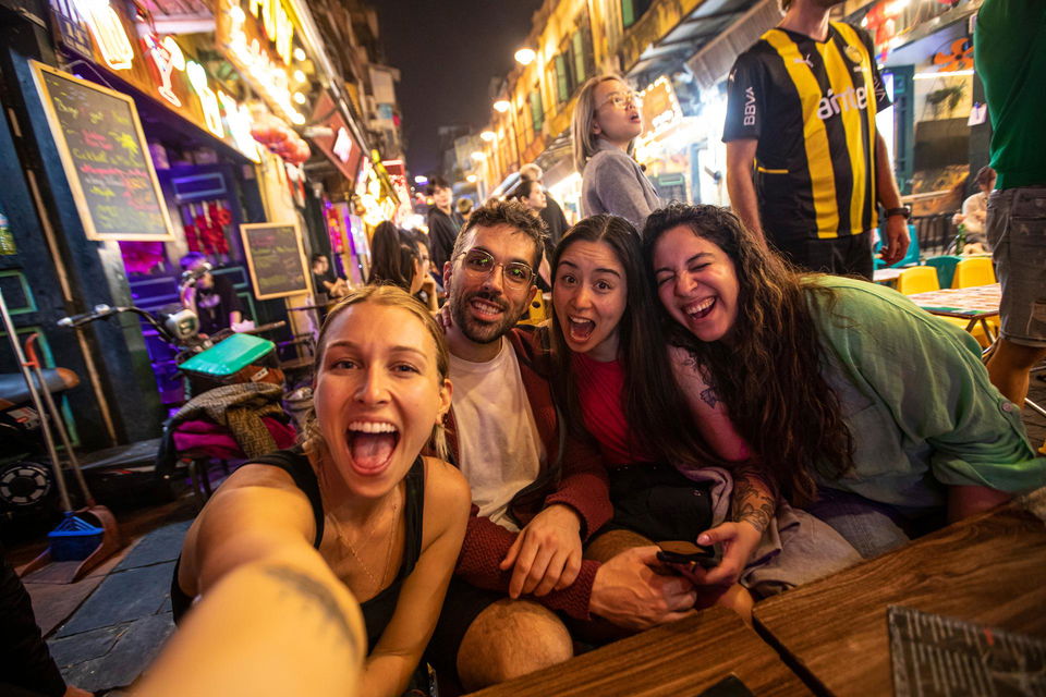 People talking selfie in Hanoi in Vietnam