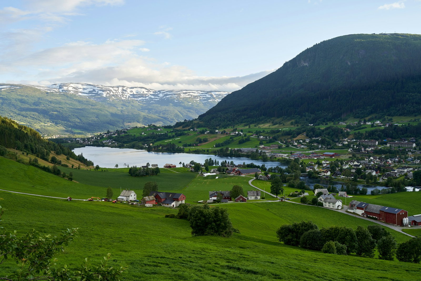Voss town in Norway with mountains and lake