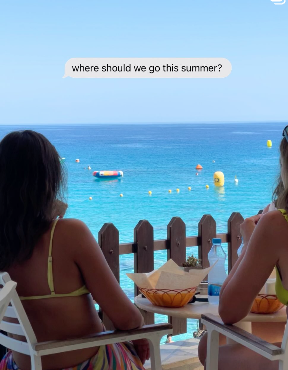 Travellers enjoying sea views with message saying 